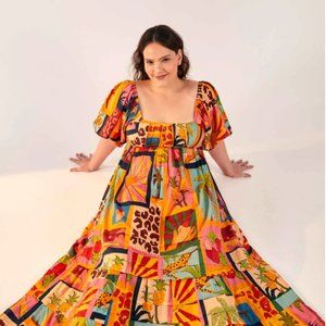 BNWT - FARMRIO Tropical Collage Midi Dress Sz S (Runs Big)